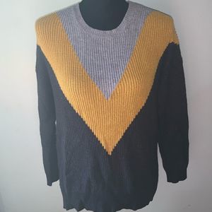 Dreamers Sweater Gray Yellow Color Block size Large